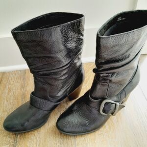 B.O.C Leather Chunky Comfort Buckle Mid Calf Scrunchie Black Boho Boots sz: 8…